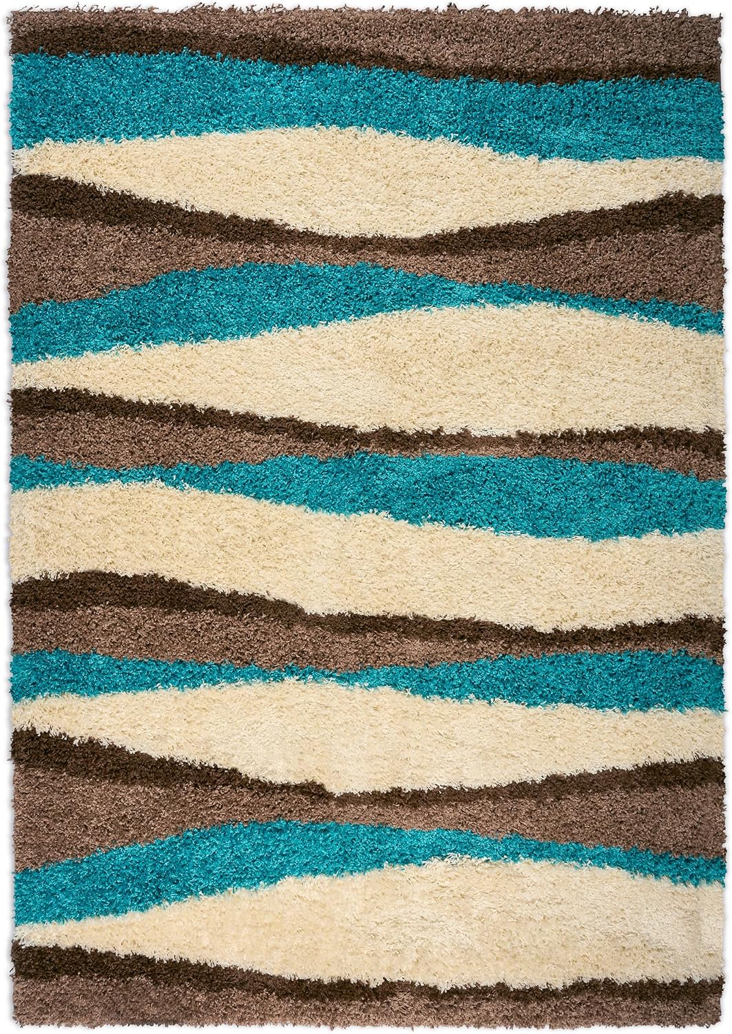 California Wave Geometric Shaggy Rug Deep Pile | 200cm x 290cm | Teal