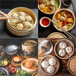 BlauKe Bamboo Steamer Basket 25cm With Chopsticks, Tongs, 50 Paper Liners - 2-tier Food Steamer For Cooking Dumplings Vegetables