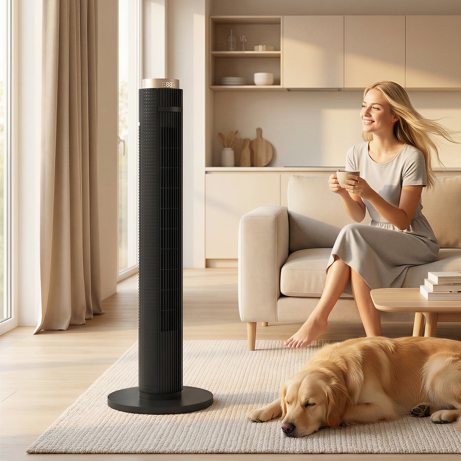 96cm Tower Fan, Standing Floor Fan With Remote Control | Black