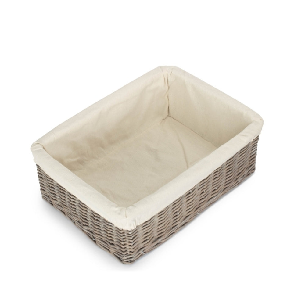 Large Wicker Grey Wash Lined Storage Tray | Large | Gray