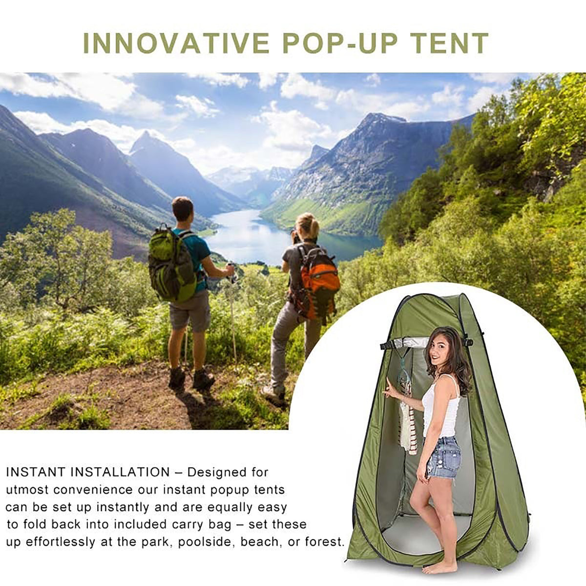 Portable Pop Up Toilet Tent Instant Foldable Camping Privacy Shower Changing Tent | Green