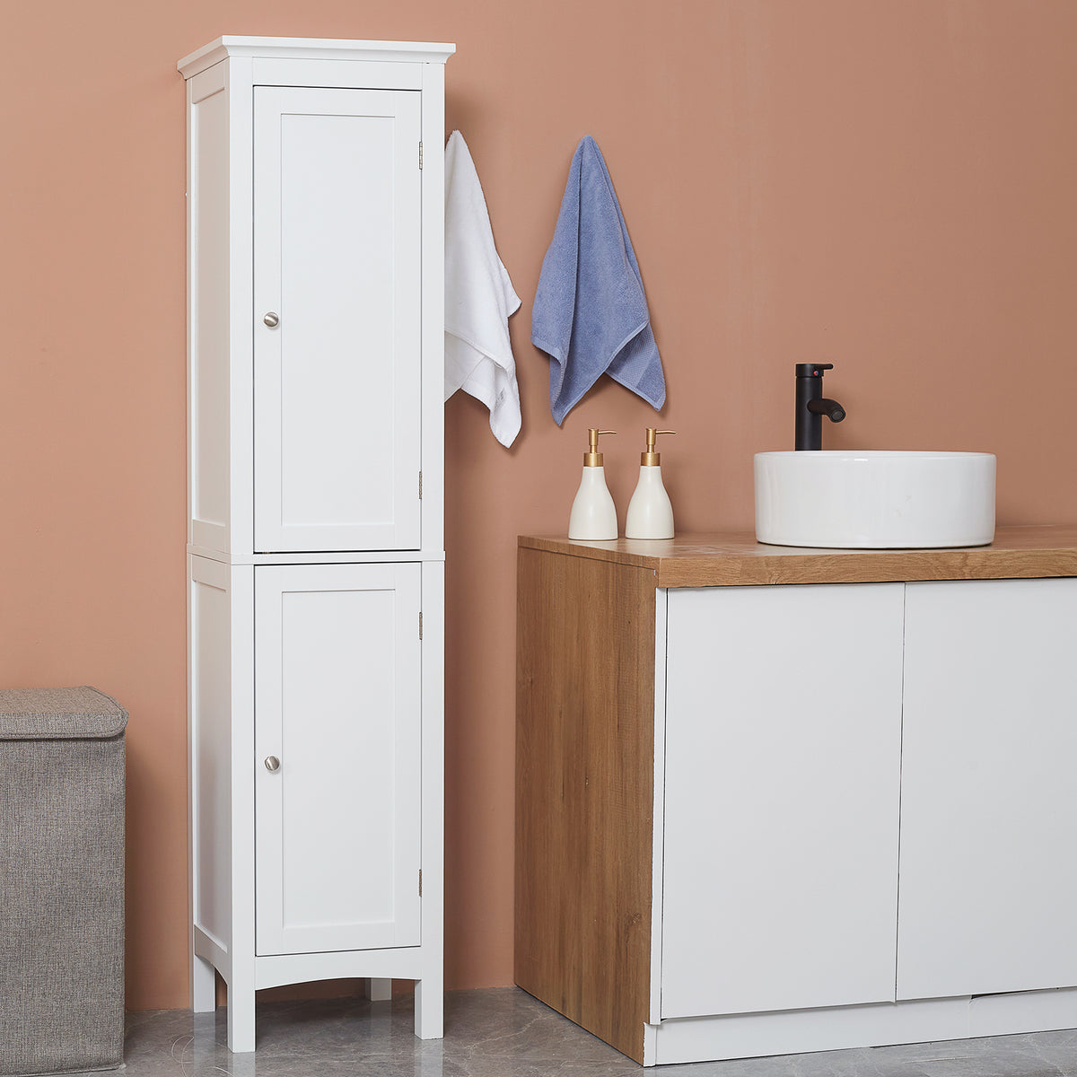kleankin Tall Bathroom Cabinet With Adjustable Shelves, Double Door, White