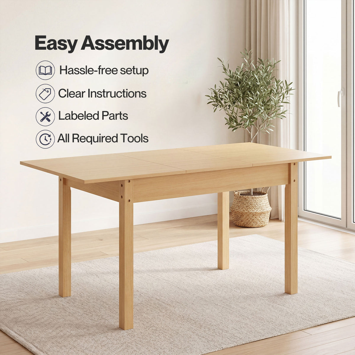 Extendable Dining Table Oak Modern Rectangular Kitchen Table 4-6 Seat | Oak