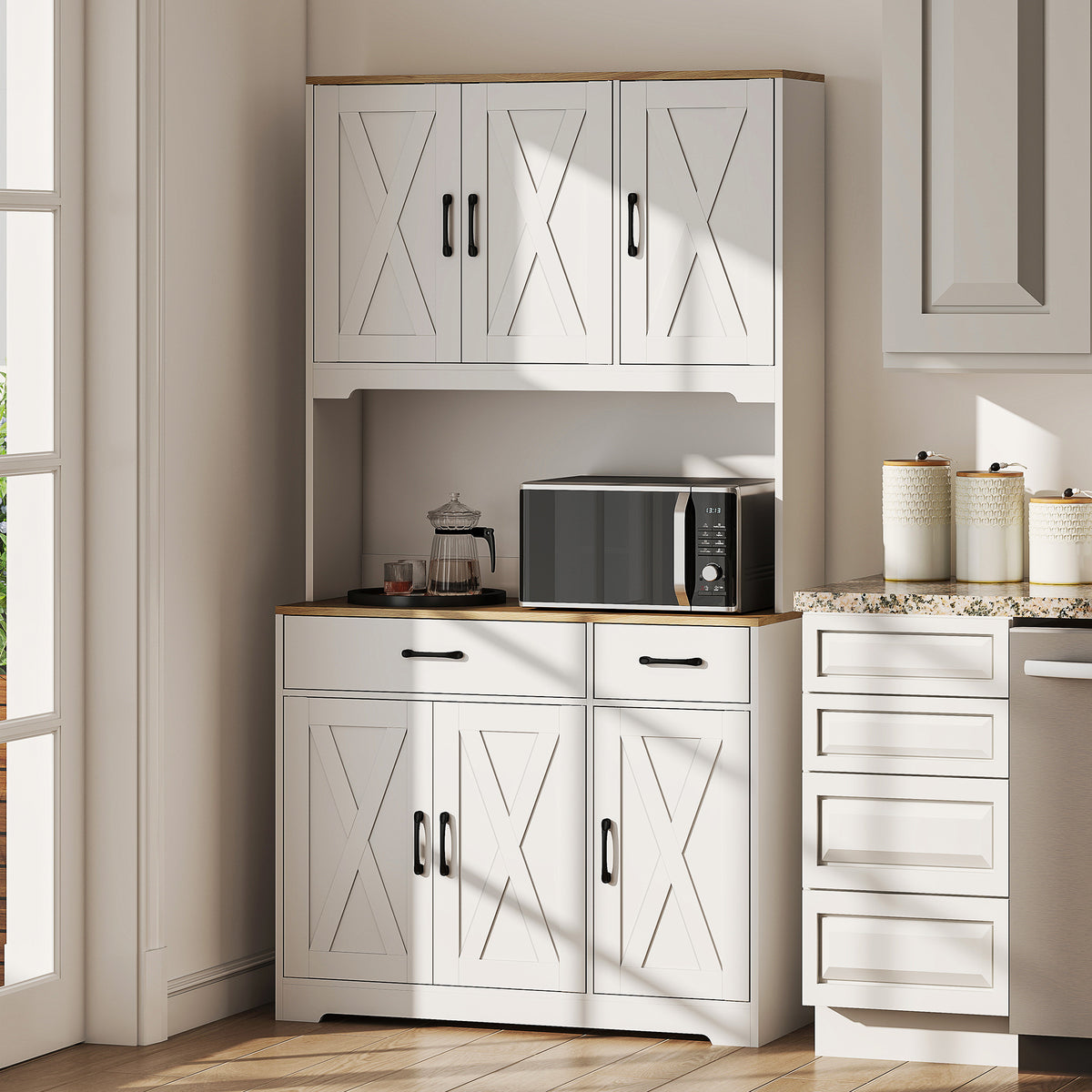 HOMCOM 175cm Tall Kitchen Pantry, Kitchen Cabinet W/ Drawers, Shelves, White