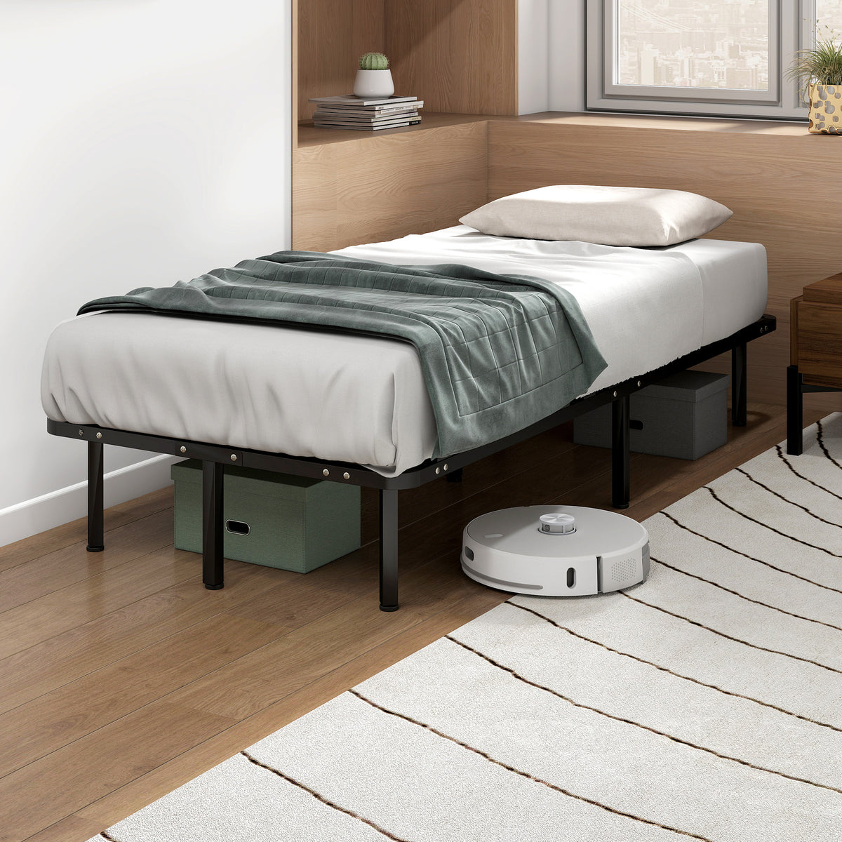 HOMCOM 3ft Single Bed Frame, Metal Platform Bed Frame With 2 X 14 Wood Slats