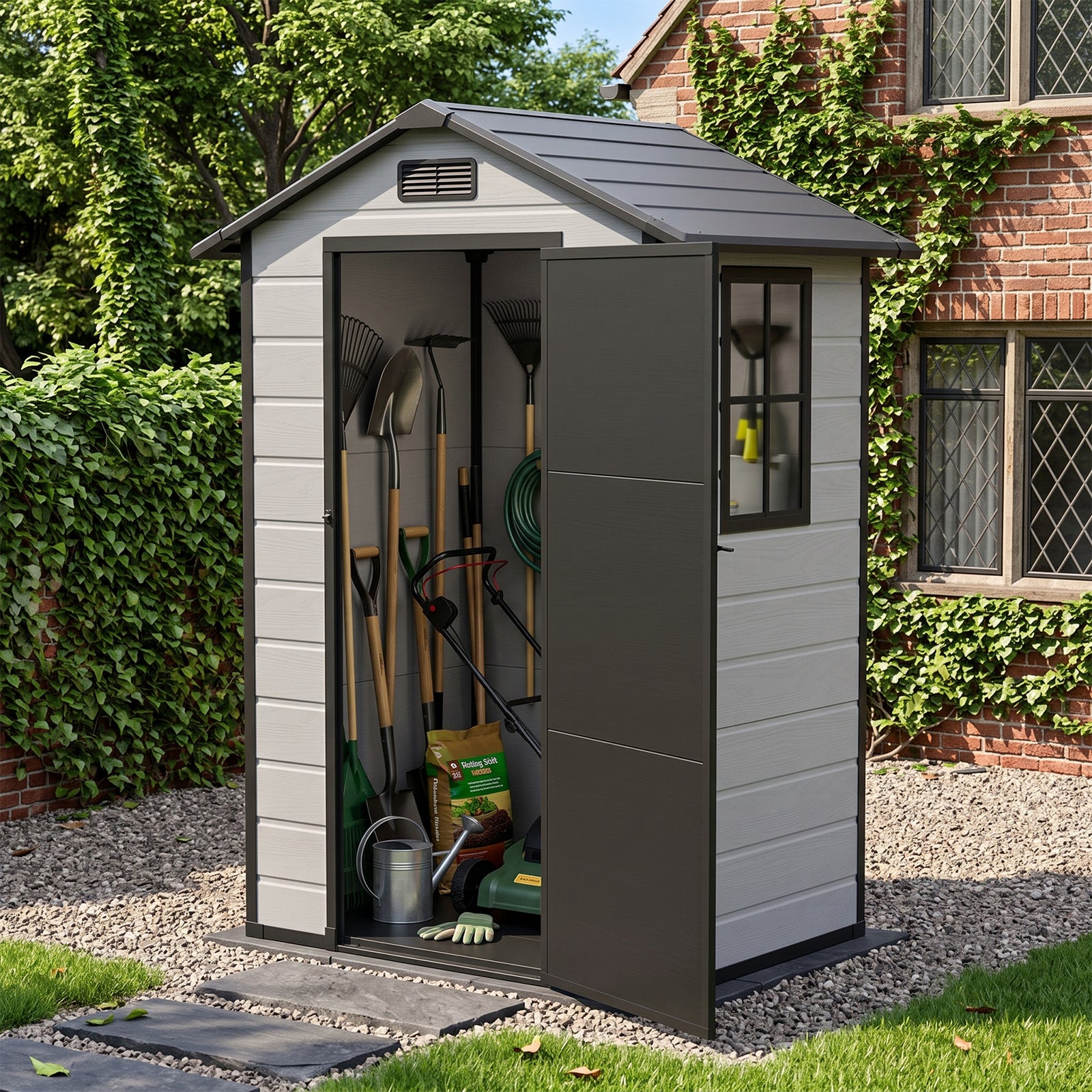 Breeins 4.4 X 3.4ft Garden Plastic Storage Shed With Lockable Hinge Door