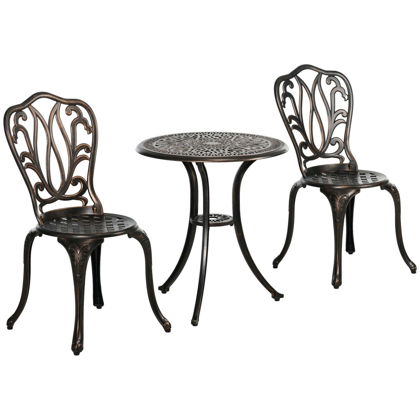 Outsunny 3 Piece Patio Bistro Set Outdoor Table Set W/ Umbrella Hole