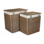 White Cotton Lined Boutique Antique Wash Laundry Baskets | Set-of-2 | Brown