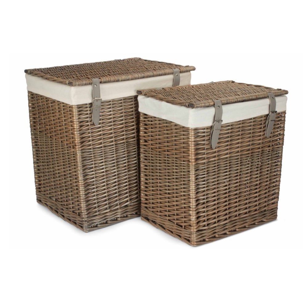 White Cotton Lined Boutique Antique Wash Laundry Baskets | Small