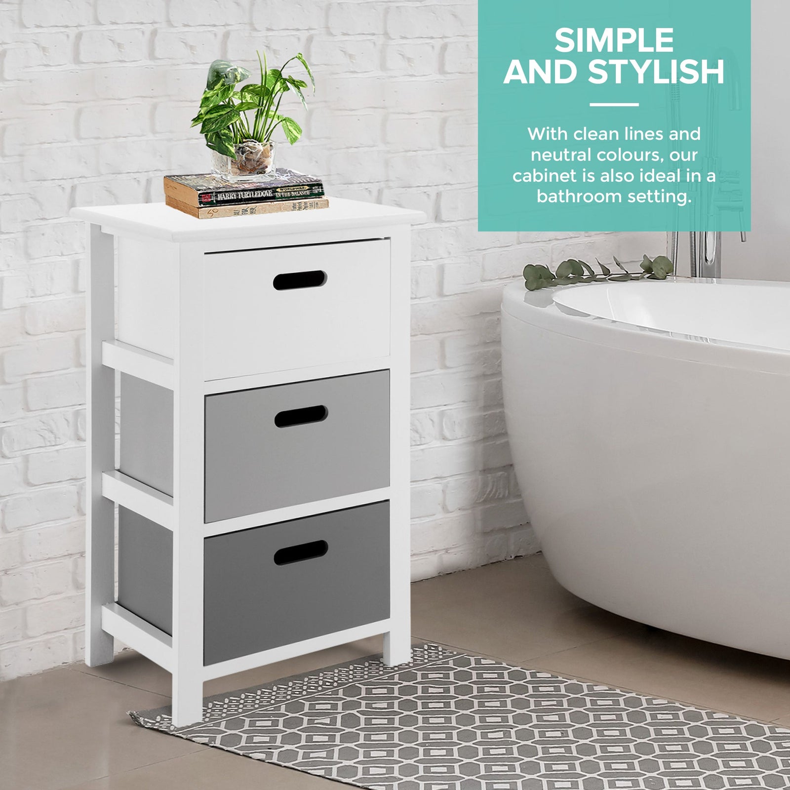 Livivo Nina 3 Drawer Storage Unit - White/grey