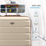 56x45x25cm Large Cabin Carry On Case - Overhead Luggage Suitcase - 4 Spinner Wheels - Abs Shell | 56 x 45 x 25cm | Cream