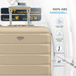 56x45x25cm Large Cabin Carry On Case - Overhead Luggage Suitcase - 4 Spinner Wheels - Abs Shell | 56 x 45 x 25cm | Champagne