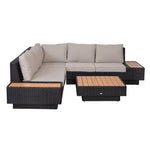 4pcs Rattan Sofa Set Garden Furniture Set W/ Armrest Cushion | Black