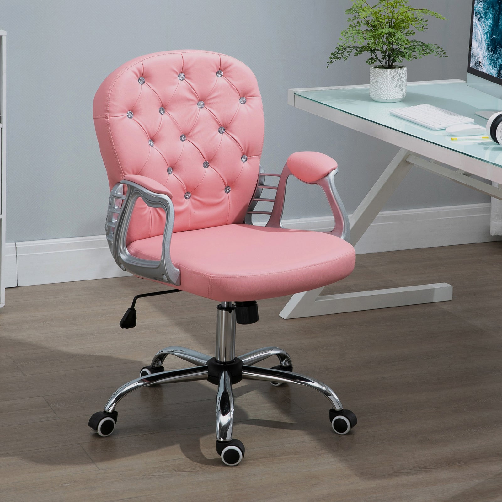 Pu Diamante Padded Office Chair | Pink