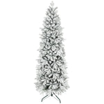 Pencil Christmas Tree With Snow, Realistic Tips, Easy Assembly | 7ft | Green
