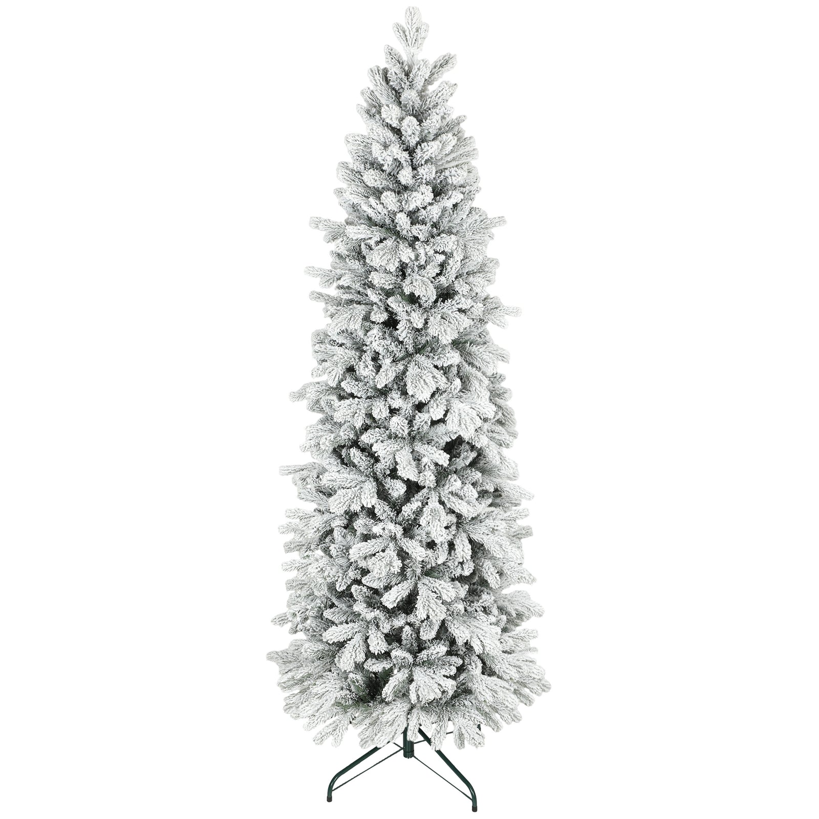 Pencil Christmas Tree With Snow, Realistic Tips, Easy Assembly | 7ft | Green