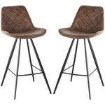 Set Of 2 Vintage Microfiber Bar Stools Steel | Brown