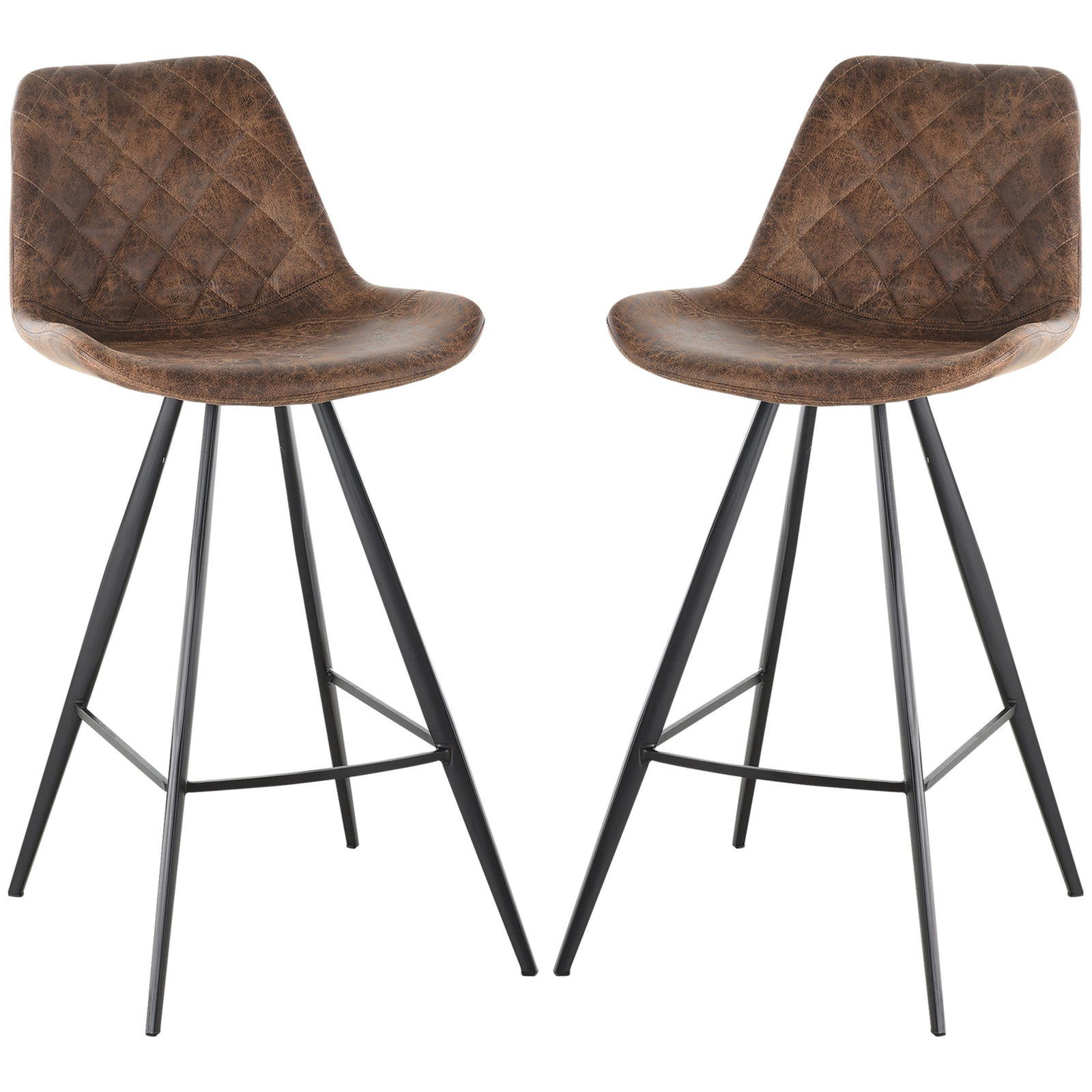 Set Of 2 Vintage Microfiber Bar Stools Steel | Brown