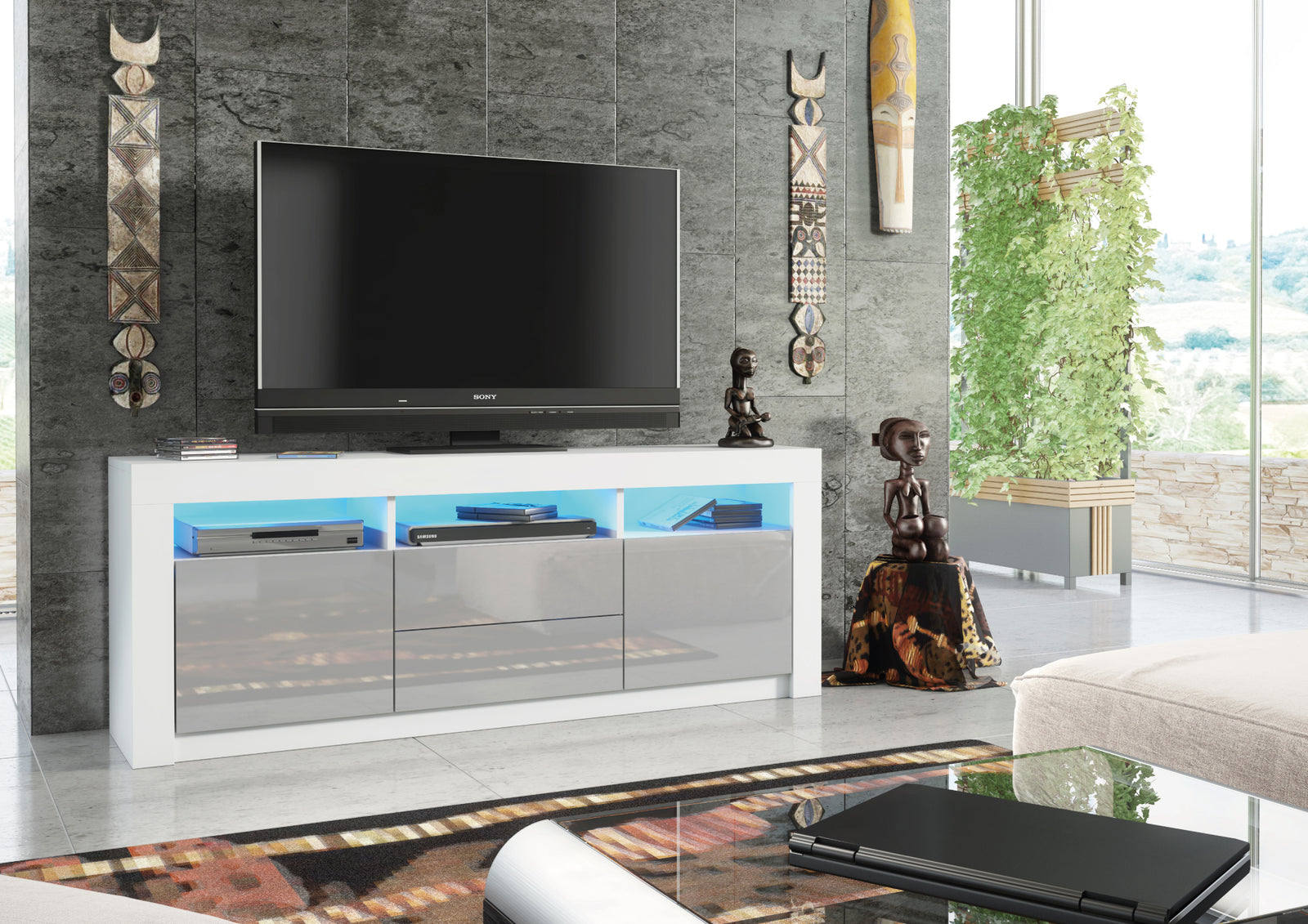 Shine Tv Unit 160cm With Led Lights | Grey