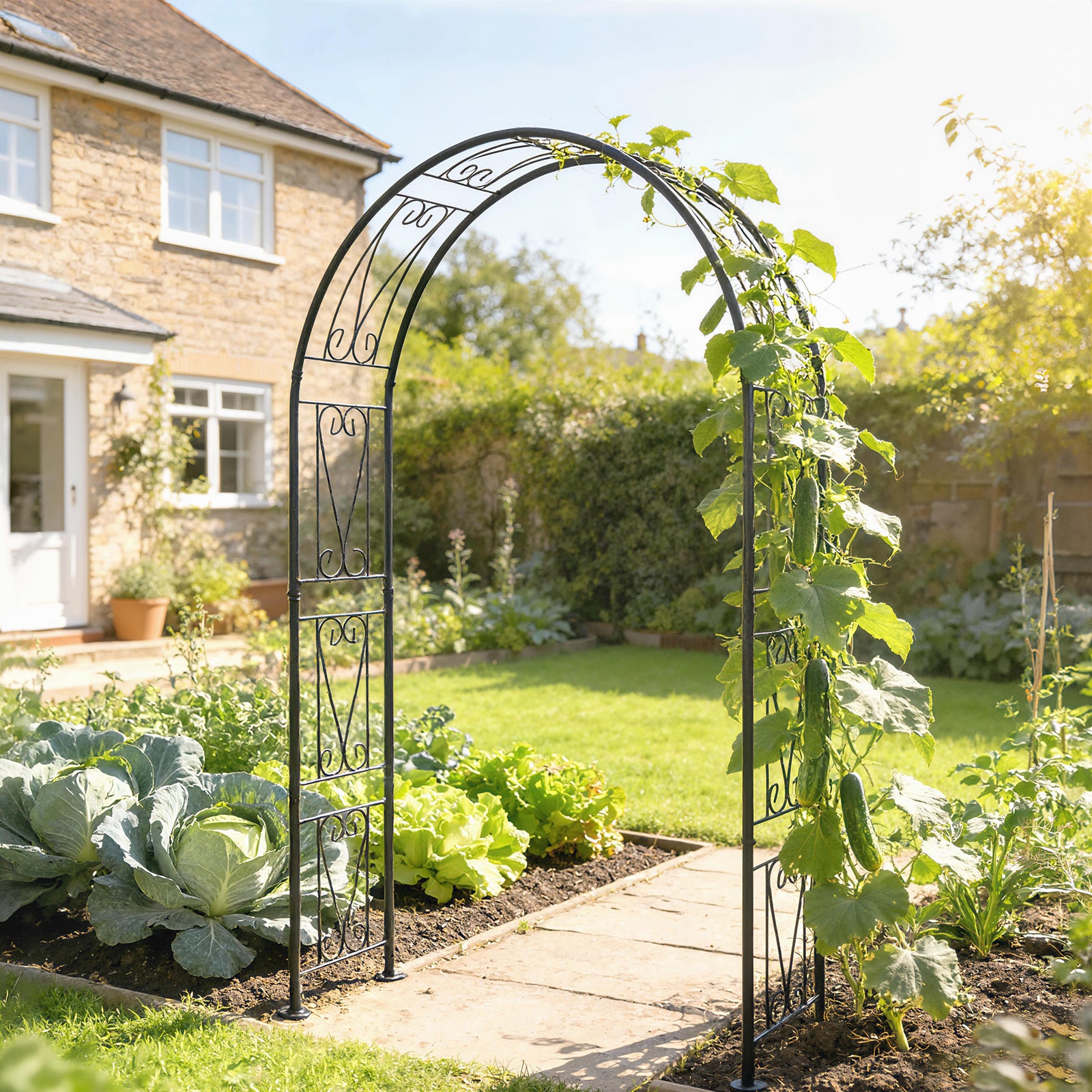 Outsunny Garden Arch, Rose Arch, Black