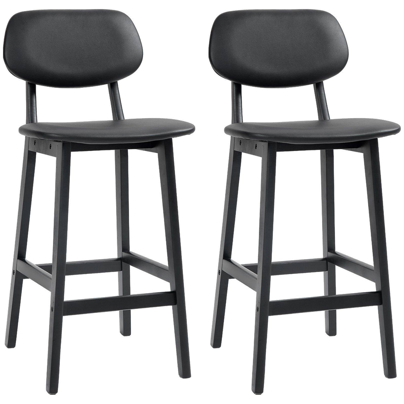 Breakfast Bar Stools Set W/ Pu Leather Wood | Black