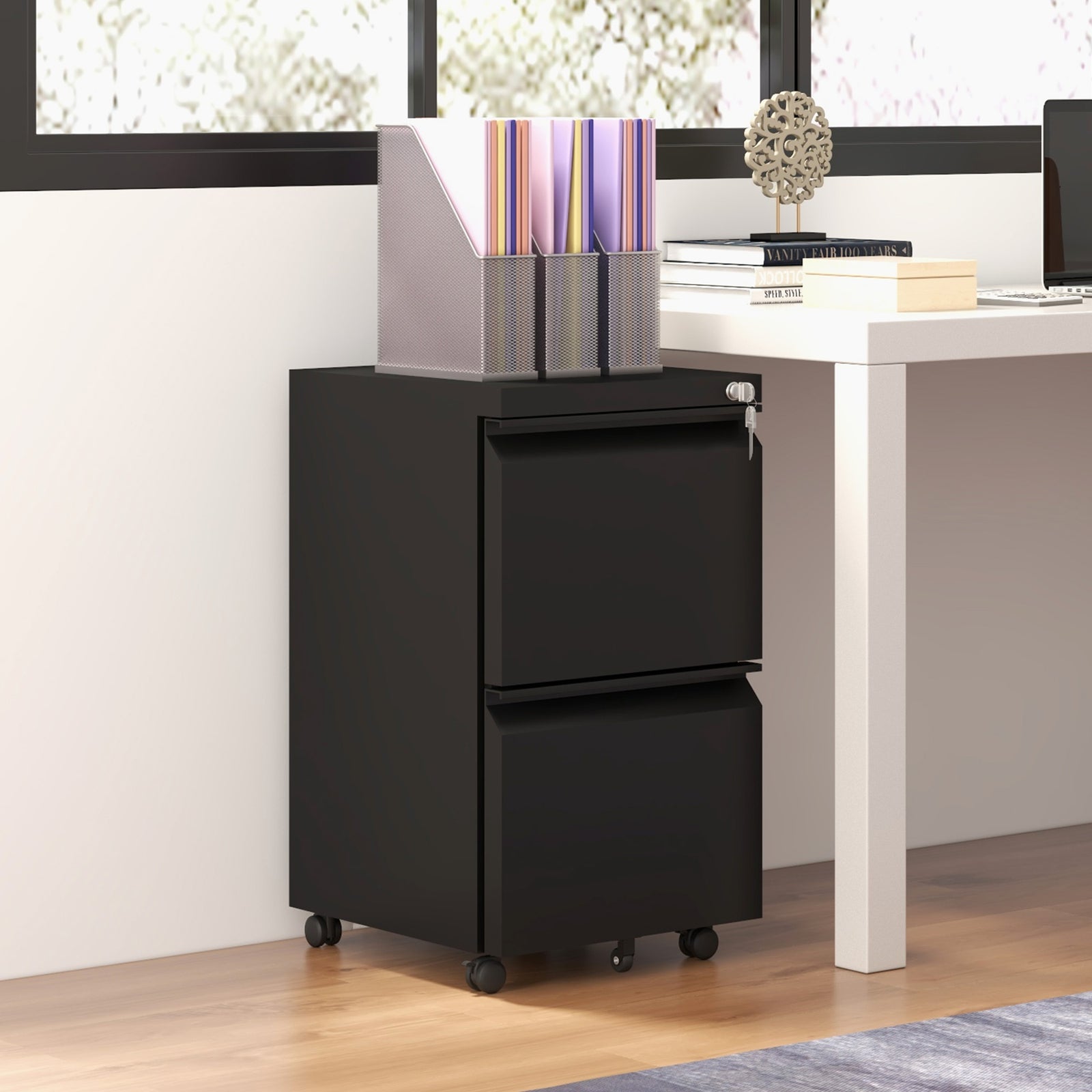 Steel File Cabinet With Lock Hanging Bar For Letter A4 | One Size | Black