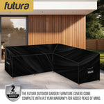 L Shaped Waterproof Garden Furniture Cover, Outdoor Patio Weatherproof Rattan Sofa Shield | 255 x 255 x 80cm | Black