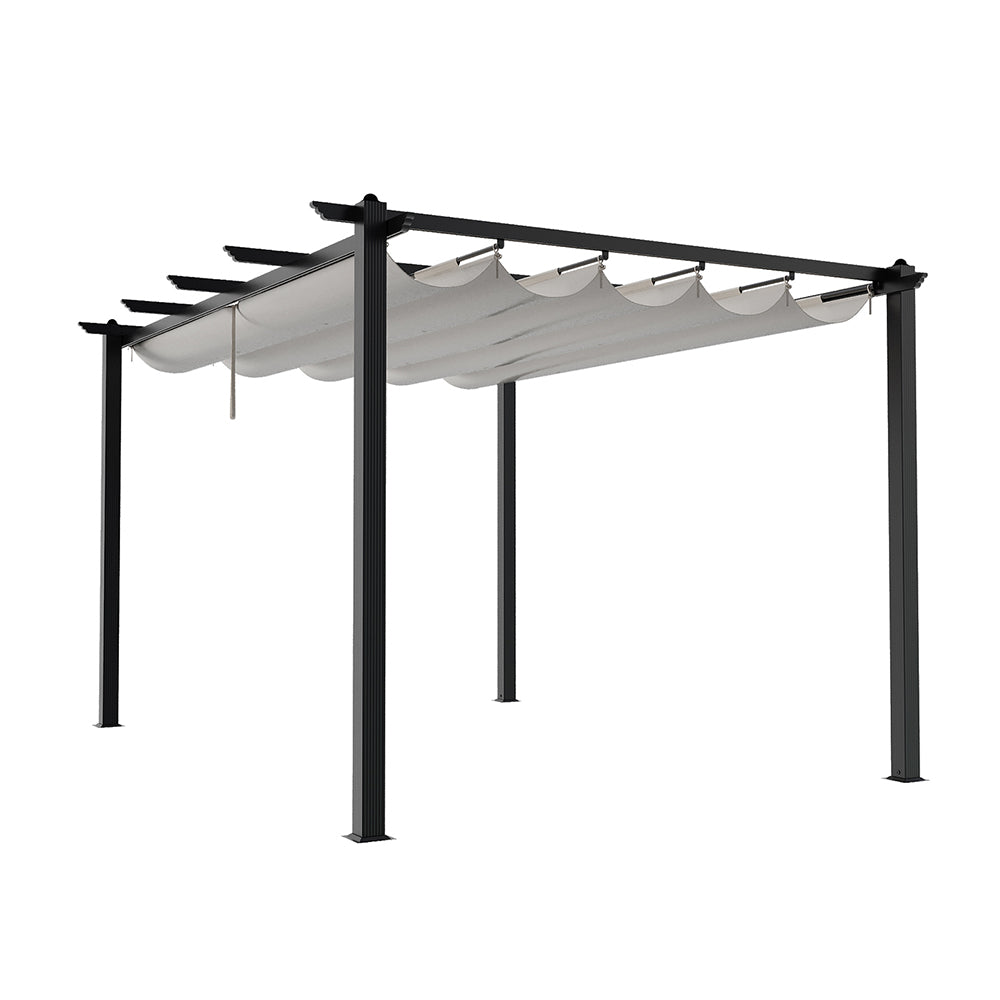 3m X 4m Aluminium Outdoor Retractable Pergola,with Pu-coated Polyester，flat Roof Sunshade Canopy For Patio Or Garden
