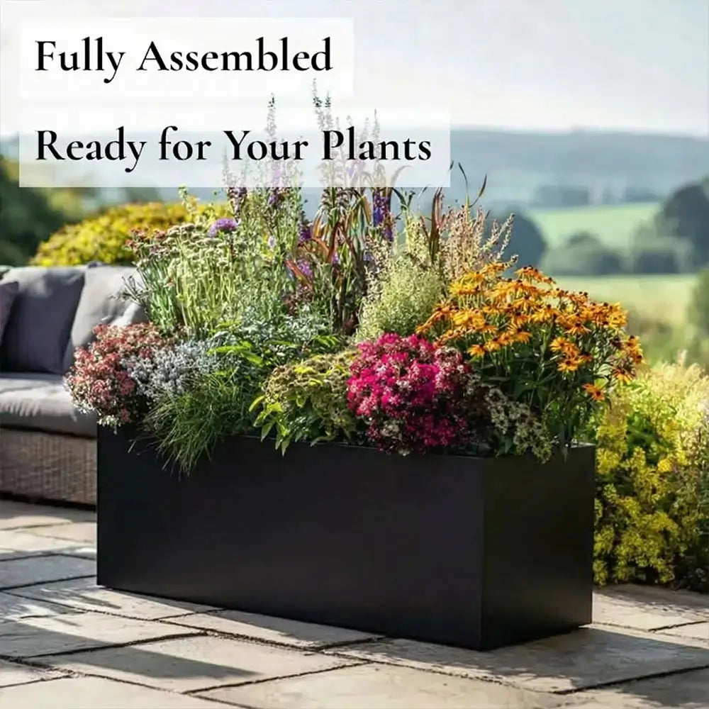 Zinc Galvanised Trough Planter | 120cm x 40cm x 40cm | Matte Black