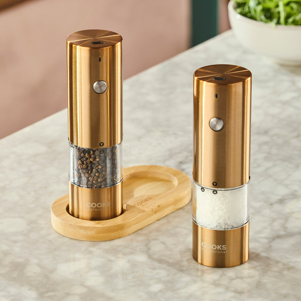 Cooks Professional Rechargeable Salt And Pepper Mill Set With Base