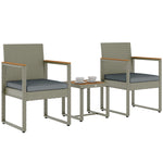 3-piece Rattan Bistro Set With Acacia Wood Table | Grey