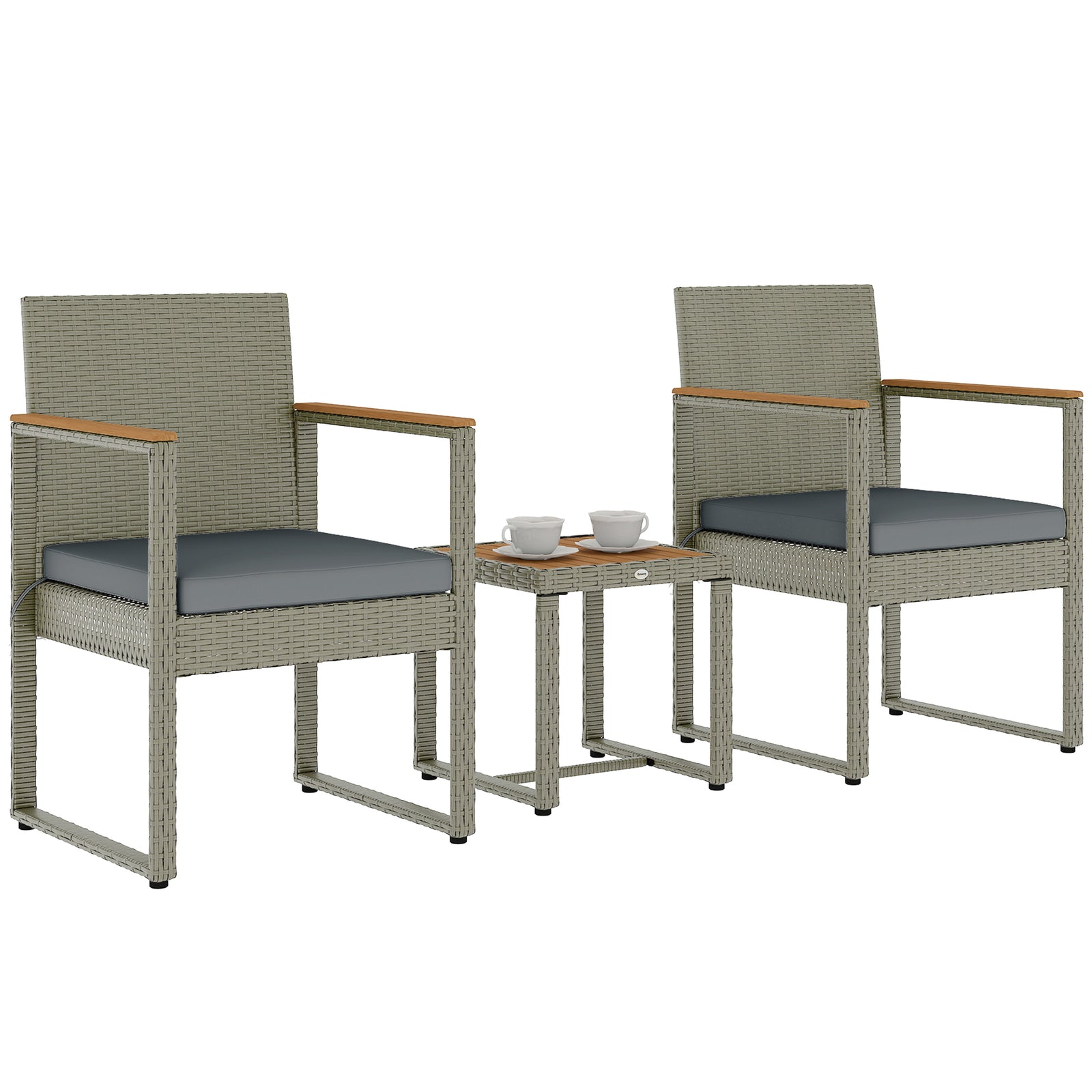 3-piece Rattan Bistro Set With Acacia Wood Table | Grey