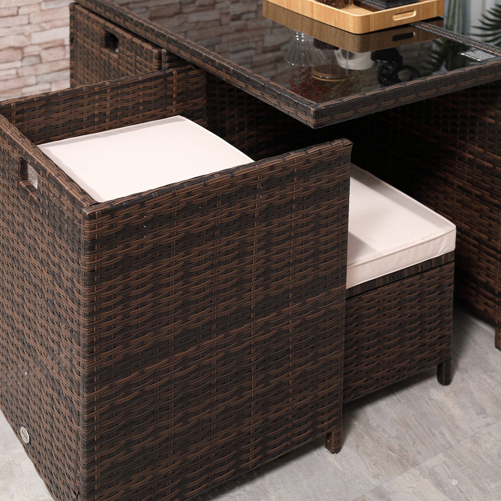 9 Pieces Rattan Dining Set Garden Furniture Seat Woven | Khaki