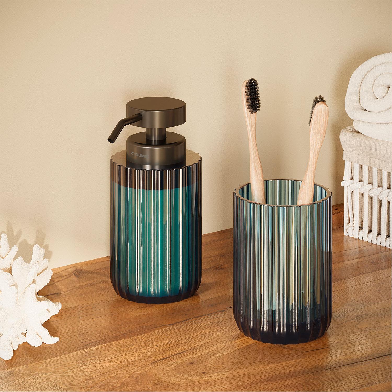 Toothbrush Holder Tumbler, Glass, 8cm, Bluish Green, Lido Collection