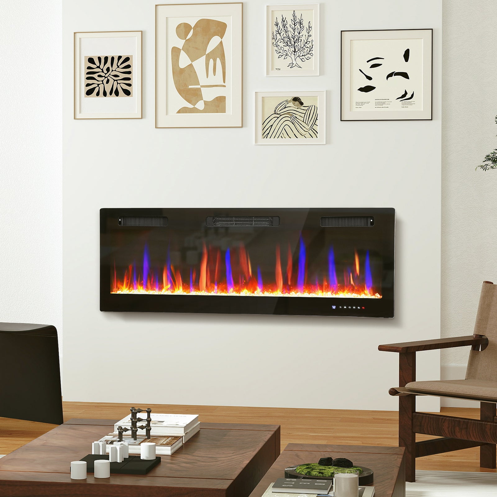 HOMCOM 50" Wall Electric Fireplace, Slim Electric Fire, 1800w, Black