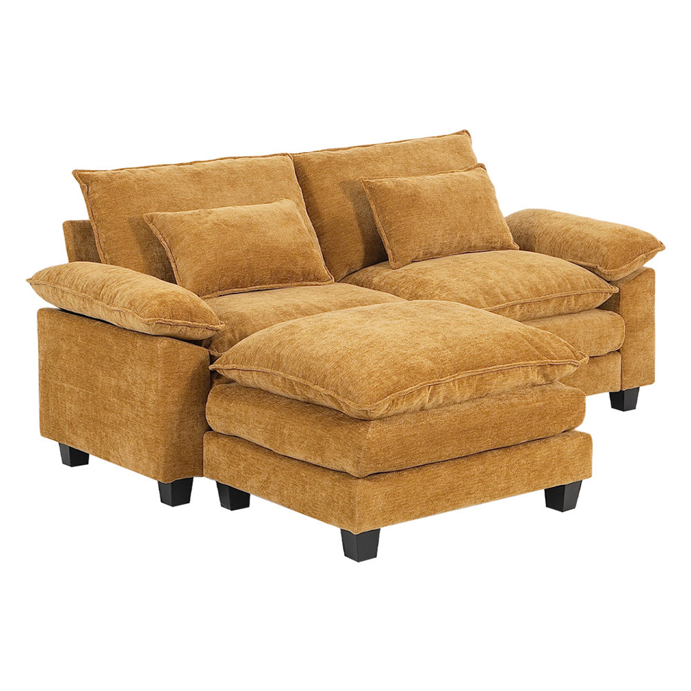 Chenille Sectional Sofa With Ottoman And Lumbar Pillows | Ginger