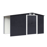 8x6ft Heavy Duty Garden Metal Shed With Extra 78cm Outdoor Weatherproof Firewood & Tool Storage Rack
