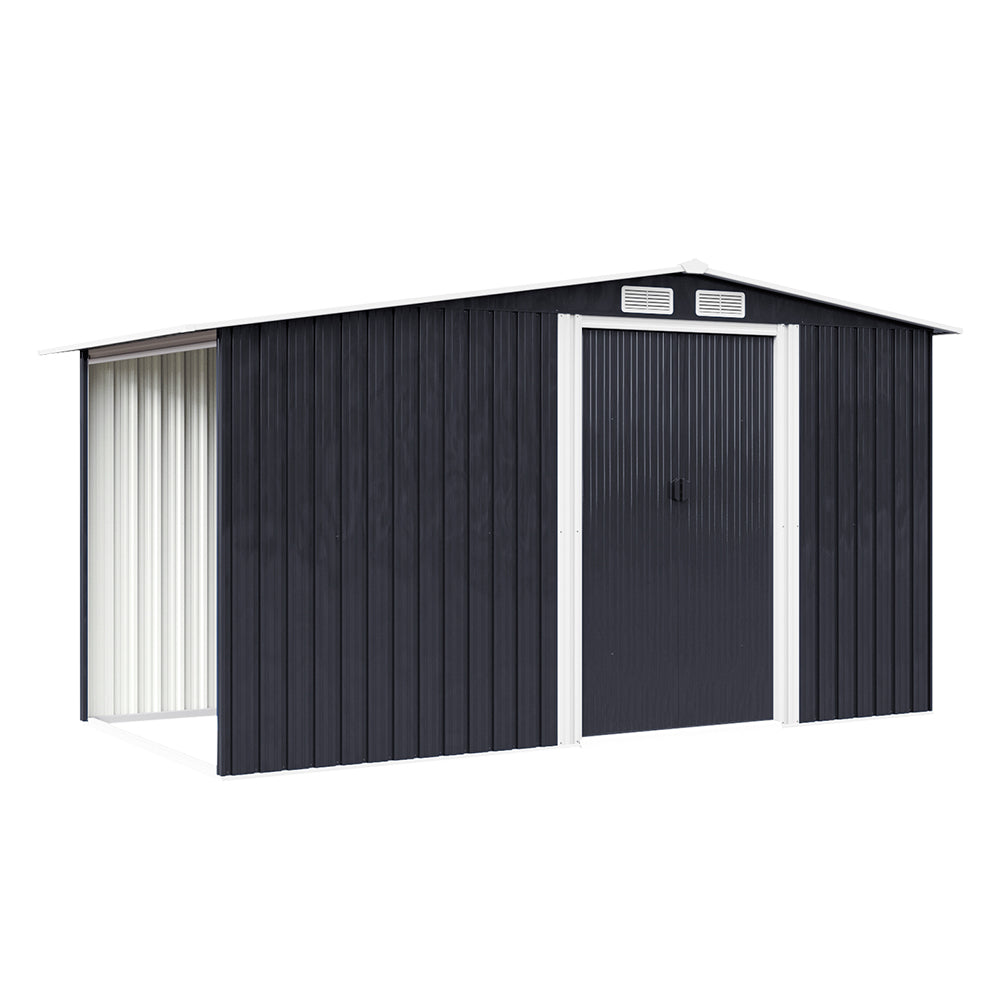 8x6ft Heavy Duty Garden Metal Shed With Extra 78cm Outdoor Weatherproof Firewood & Tool Storage Rack