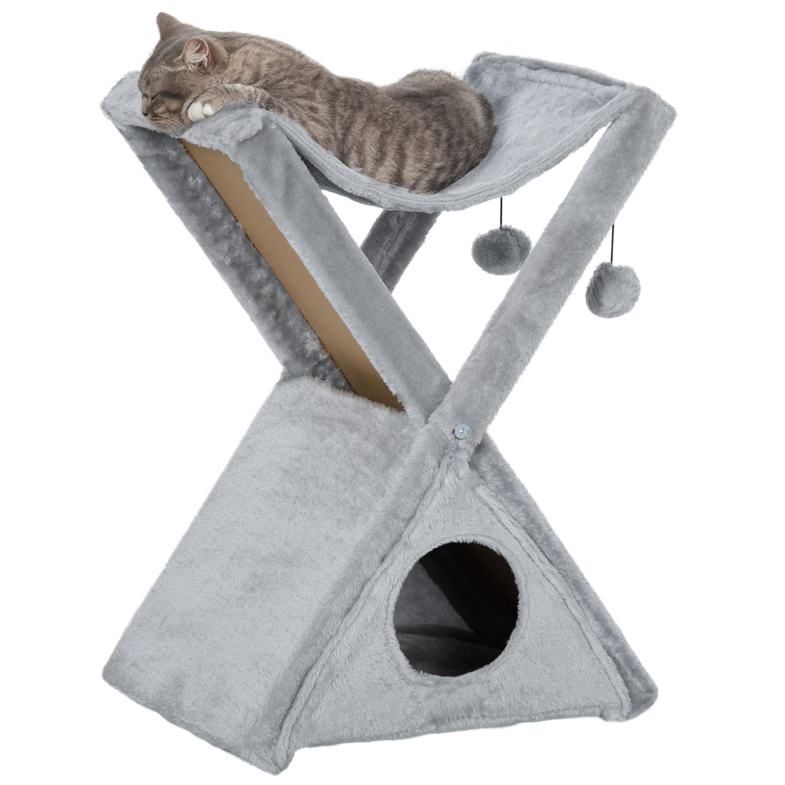 Plush Folding Cat Tree Play Rest Activity Tower W/ Scratching Post Grey