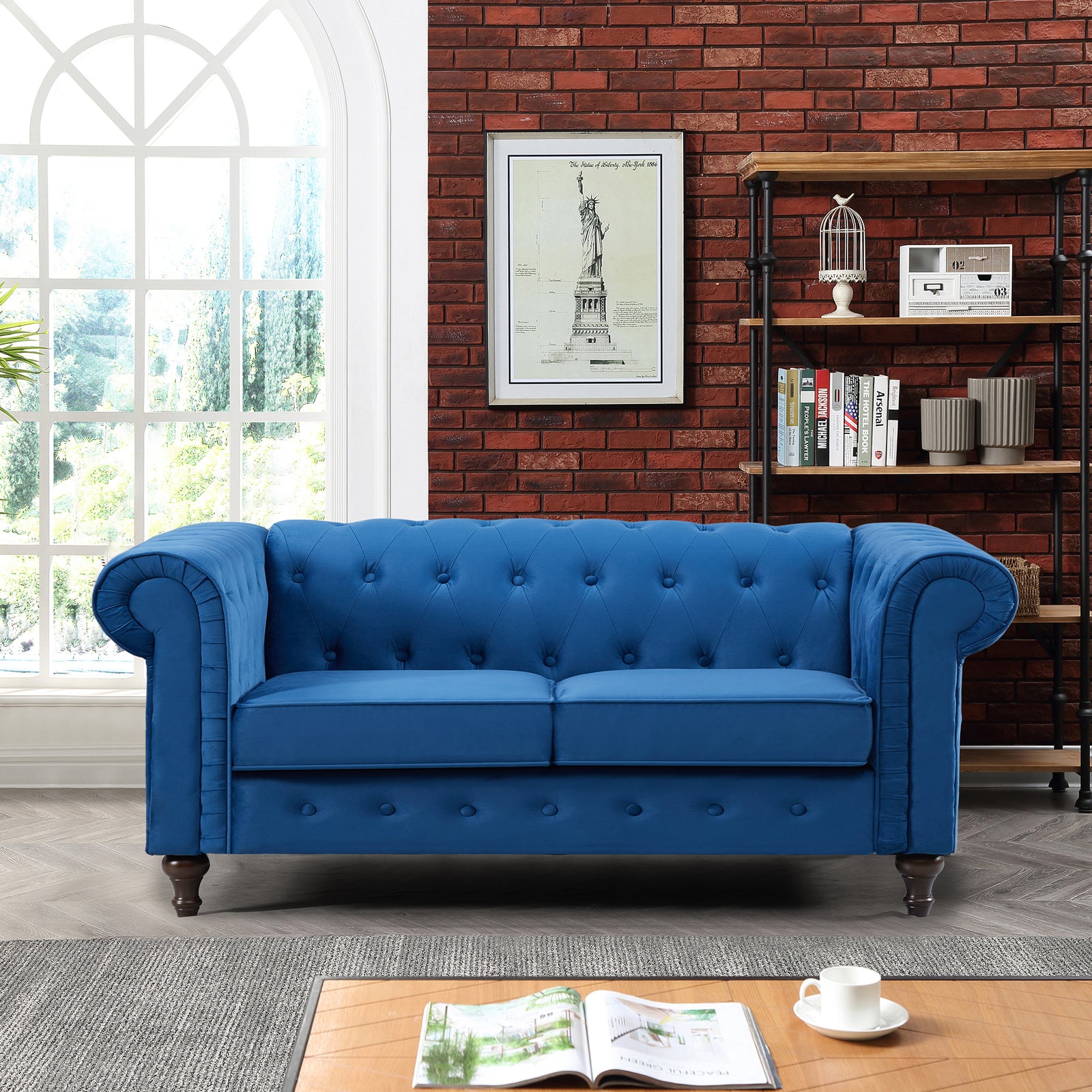 Pelham 158cm Wide Velvet Fabric 2 Seat Chesterfield Sofa | 2 | Blue