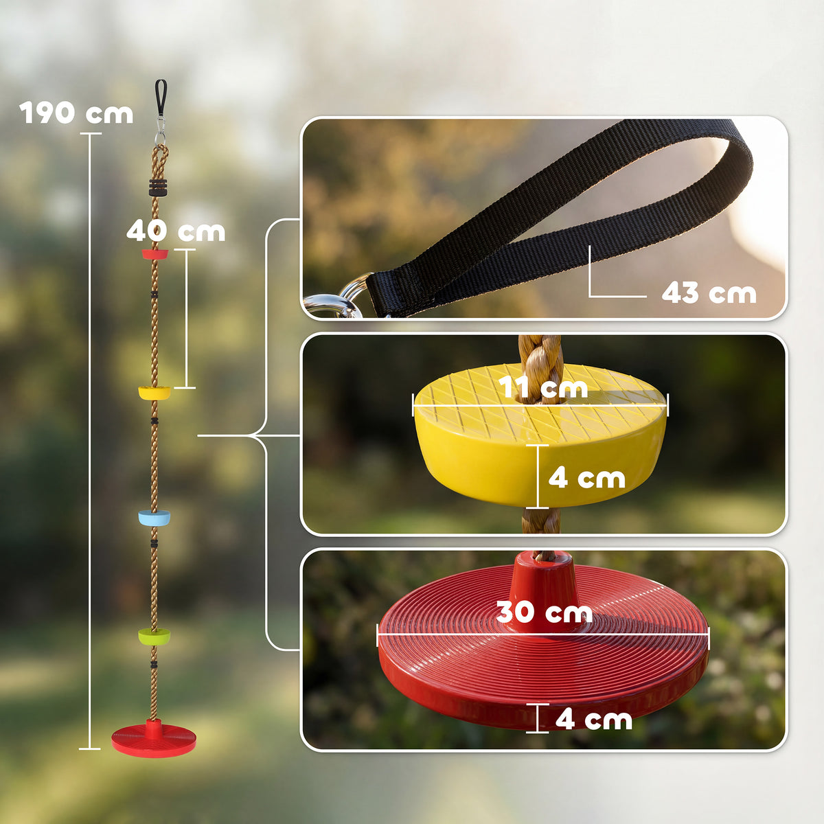 AIYAPLAY Climbing Rope, Kids Tree Swing Kit With Disc Swings Seat, Red
