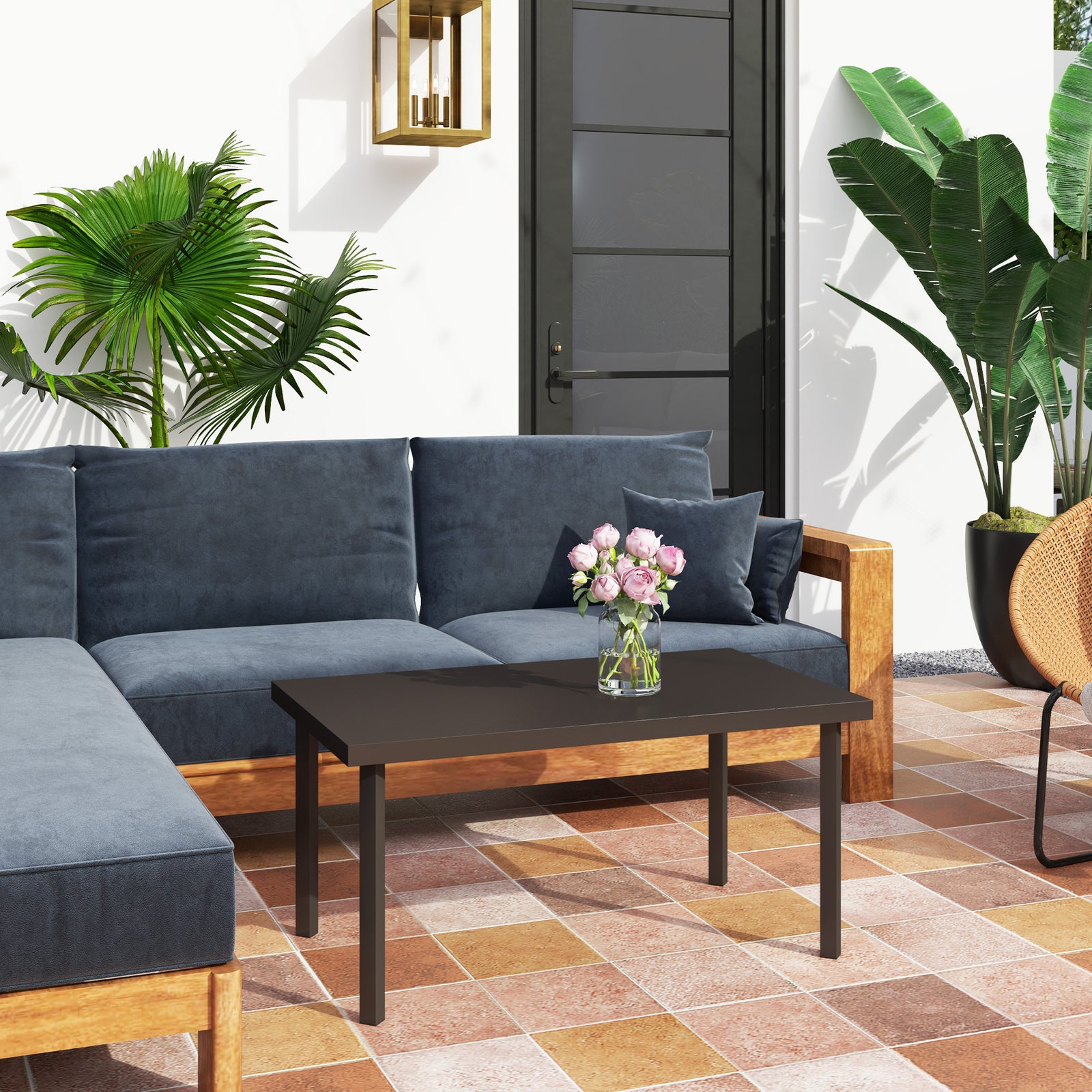 Brown Metal Garden Table, Woodgrain