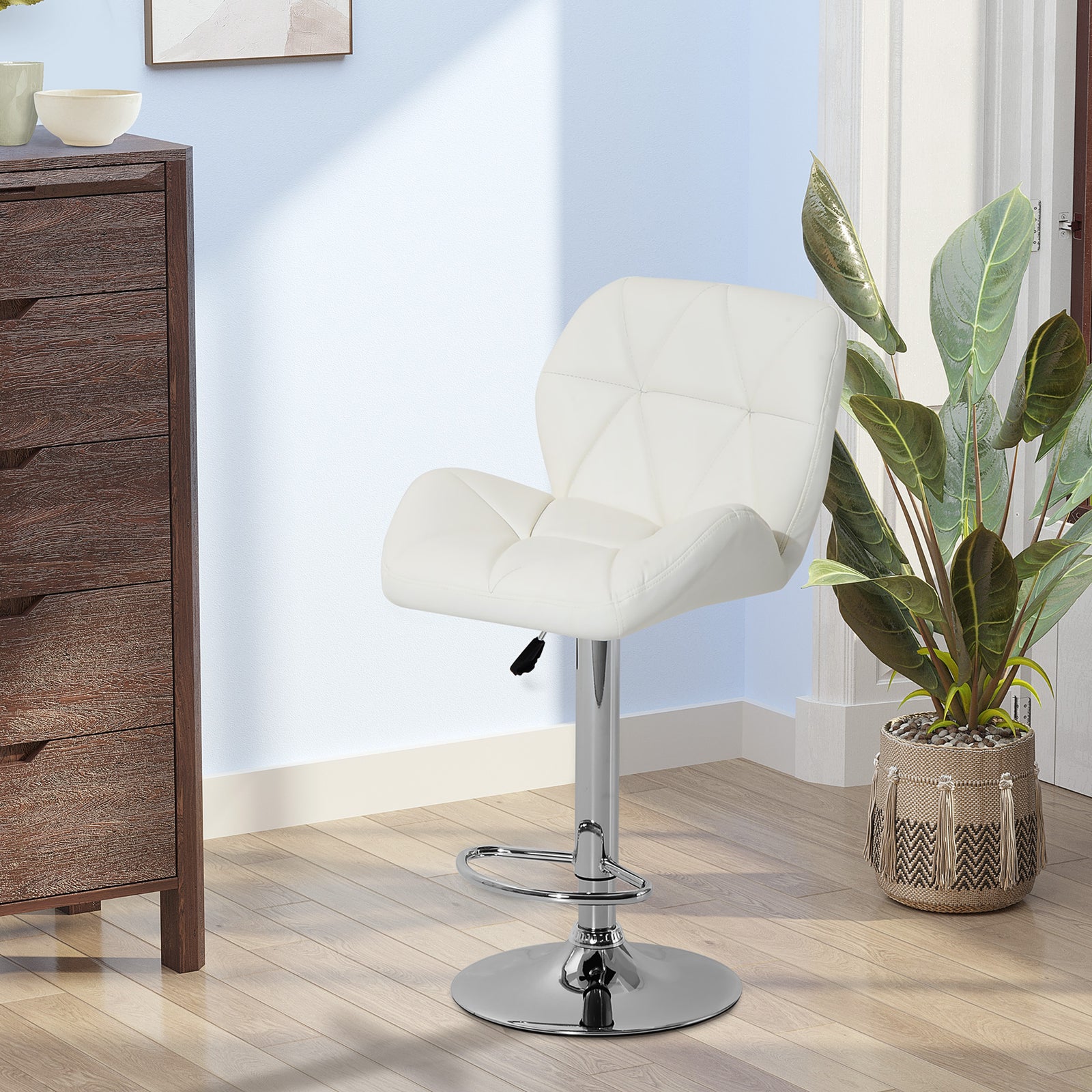 HOMCOM Modern Bar Stool Metal Base Pu Dining Chair