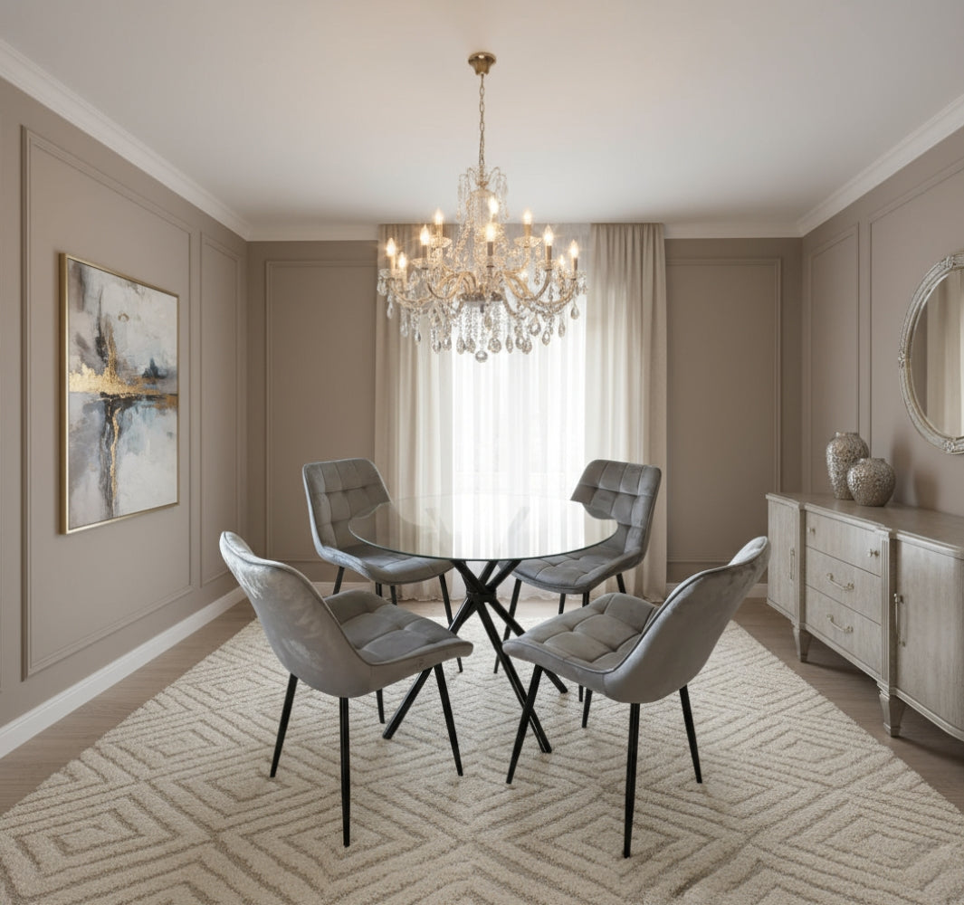 New York Dining Table With 4 Erica Velvet Chairs | Grey