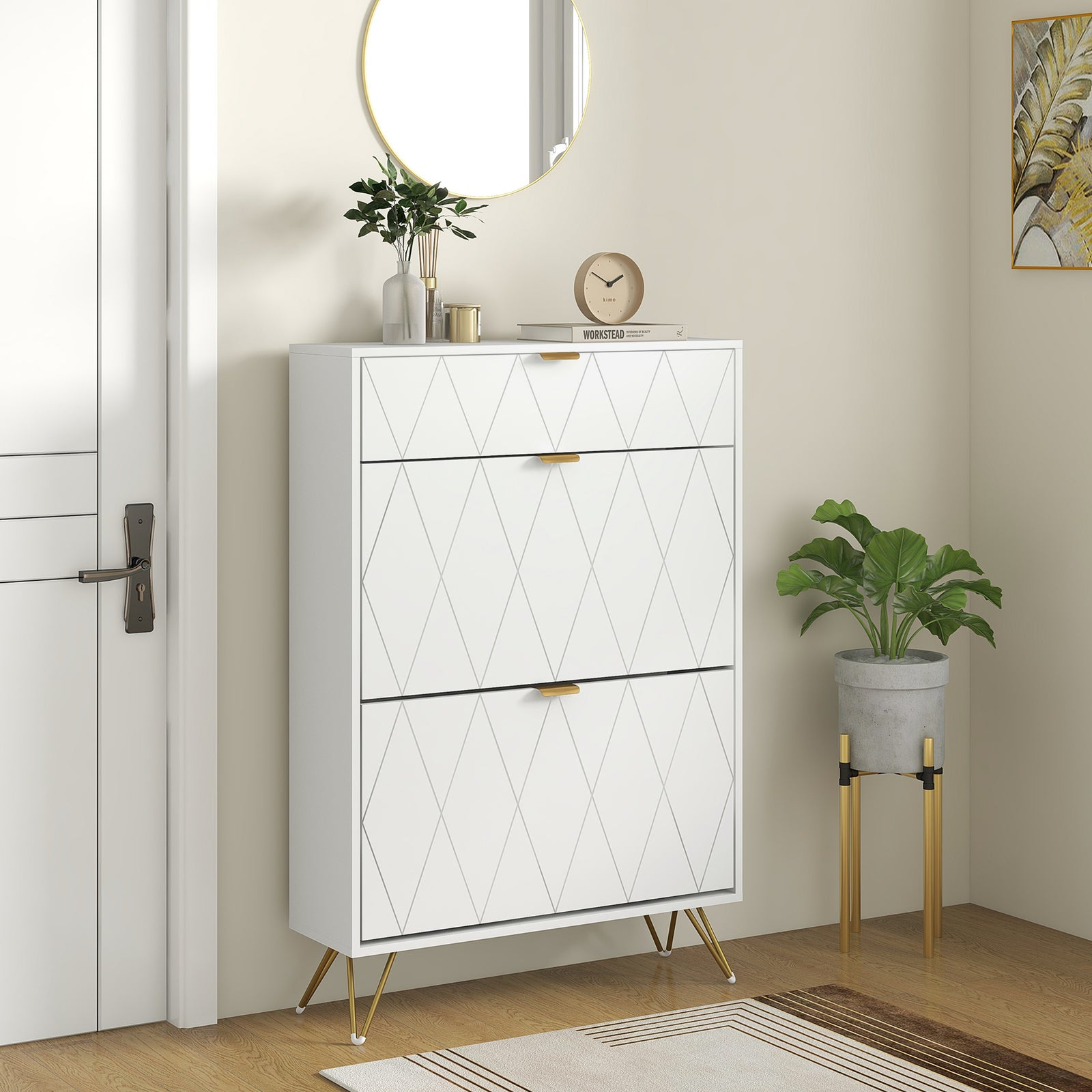 Slim Shoe Storage Cabinet With Flip Drawers For Entryway