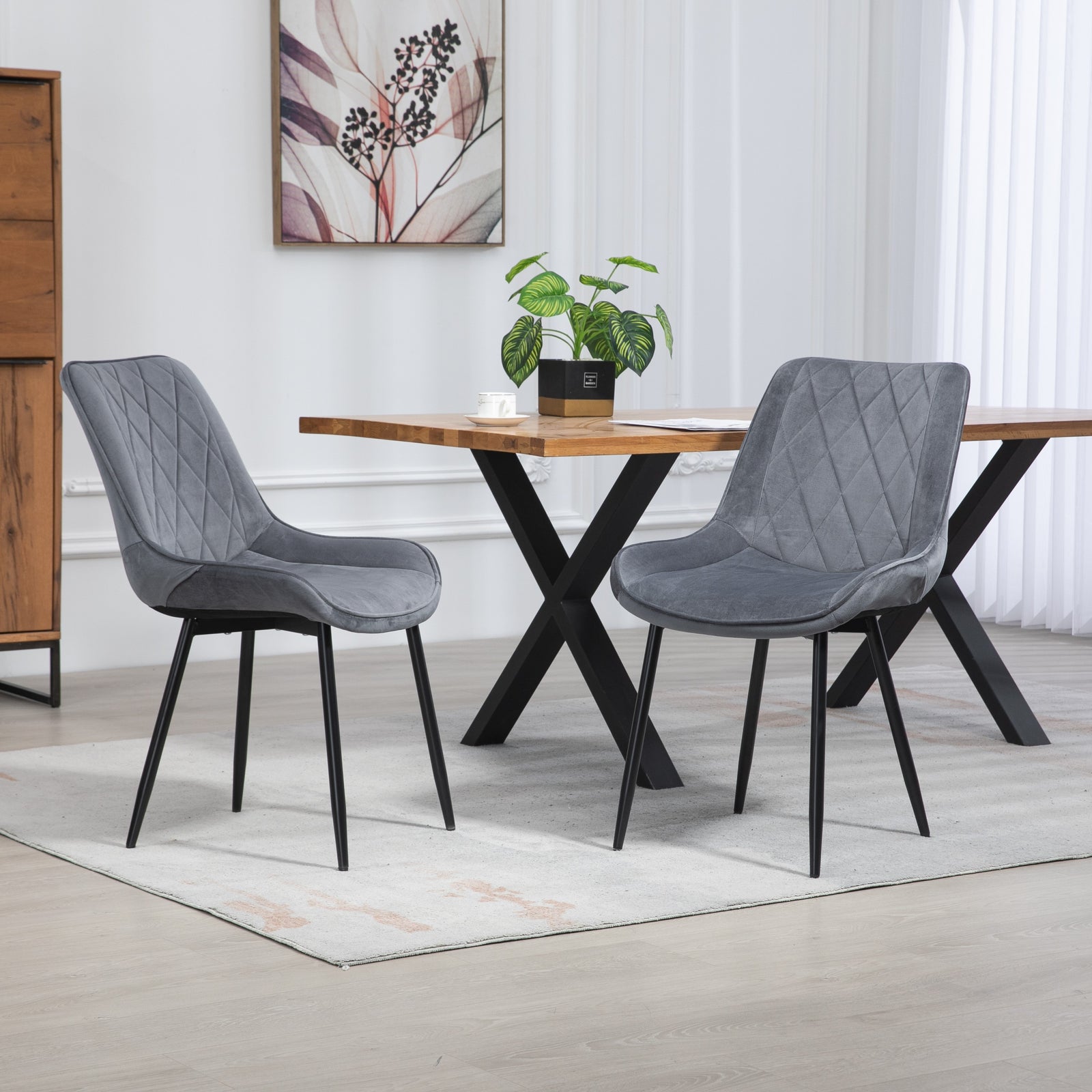 Set Of 2 Bovino Velvet Fabric Dining Chairs