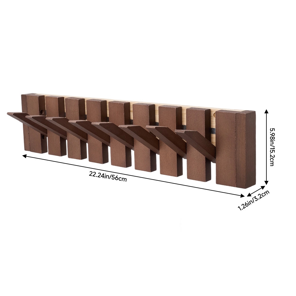Wall-mounted Solid Wood Coat Rack With 6/8 Flip-down Hooks, Piano Key Design | Large | Walnut