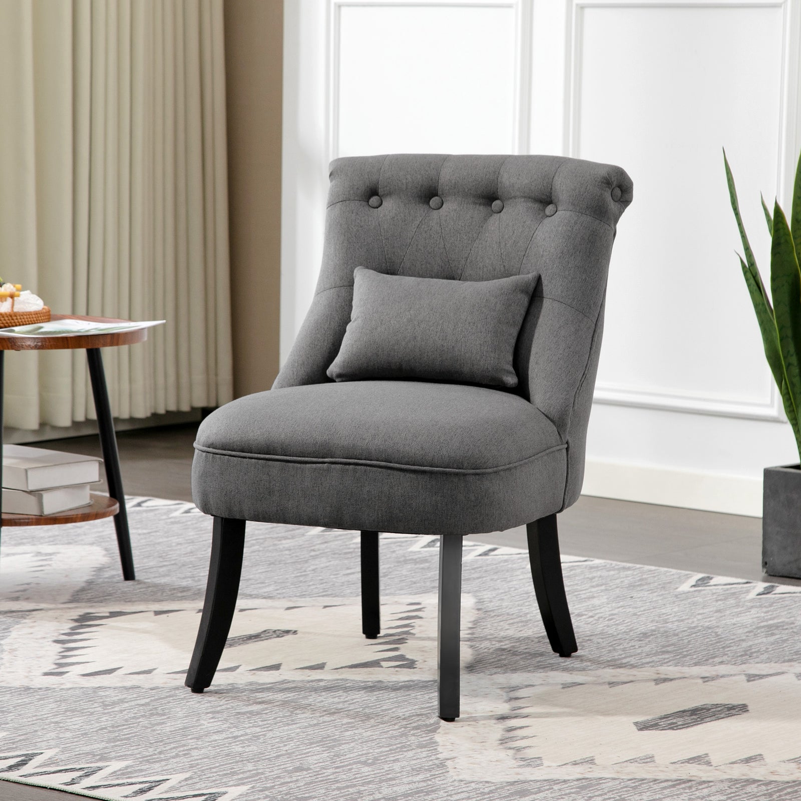 Fabric Single Sofa Upholstered With Pillow Wood Leg Charcoal Grey
