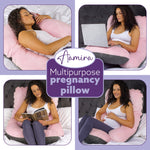 J Shaped Pregnancy Pillow, 140x70x20cm Shredded Memory Foam Full Body Maternity Cushion For Sleeping | J Shape | Pink