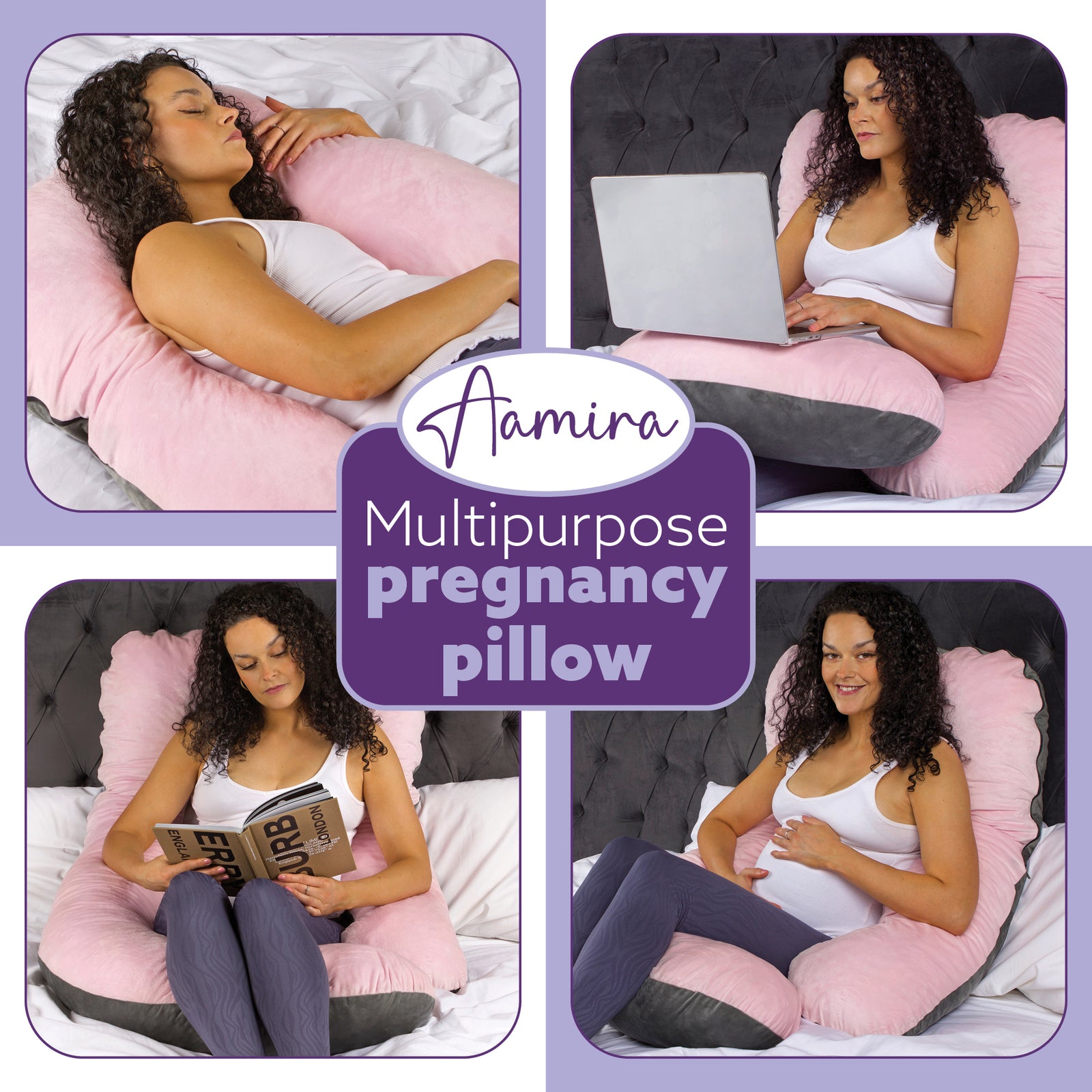 J Shaped Pregnancy Pillow, 140x70x20cm Shredded Memory Foam Full Body Maternity Cushion For Sleeping | J Shape | Pink